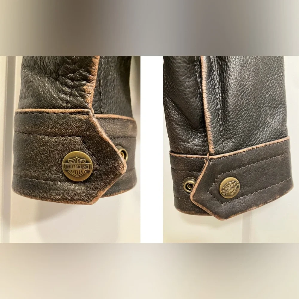 Harley-Davidson Men's Distressed Leather Motorcycle Jacket Medium 97190-10VM - Picture 10 of 15